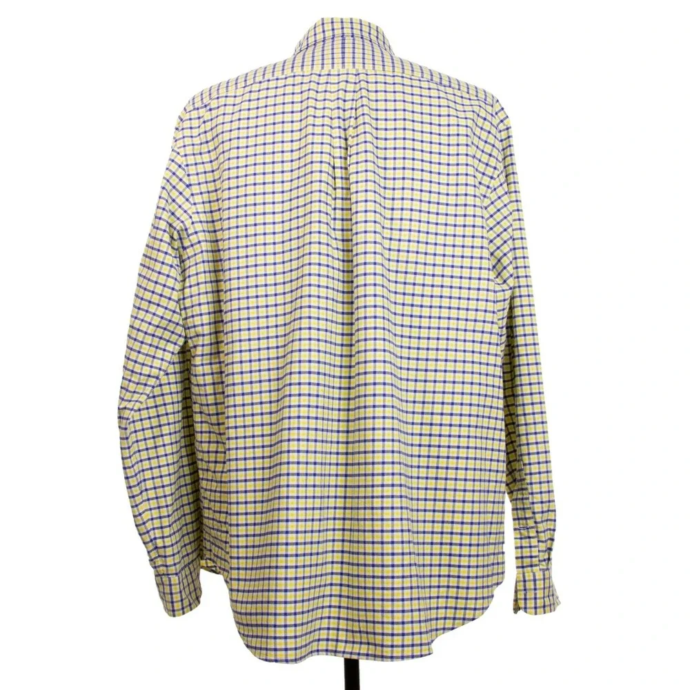 Polo Ralph Lauren Mens 2XL Blue‎ Yellow Check Logo LS Button Front Shirt